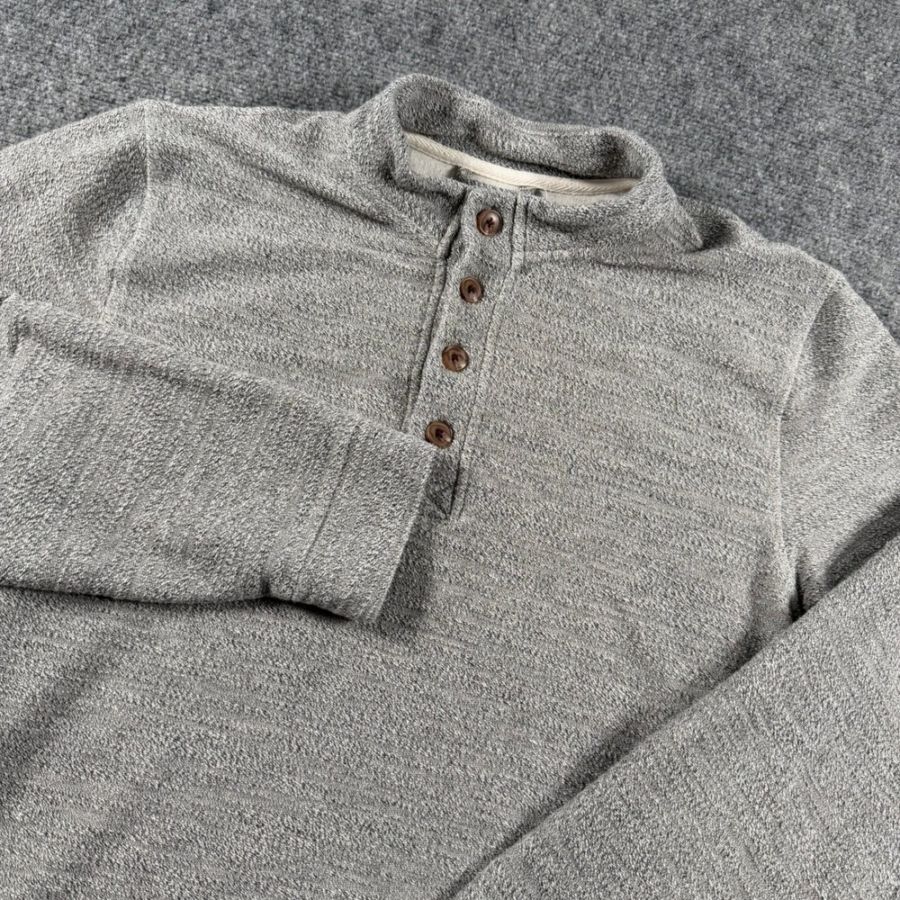Marine Layer Henley Pullover Mens Large Gray Long Sleeve Textured Button Sweater